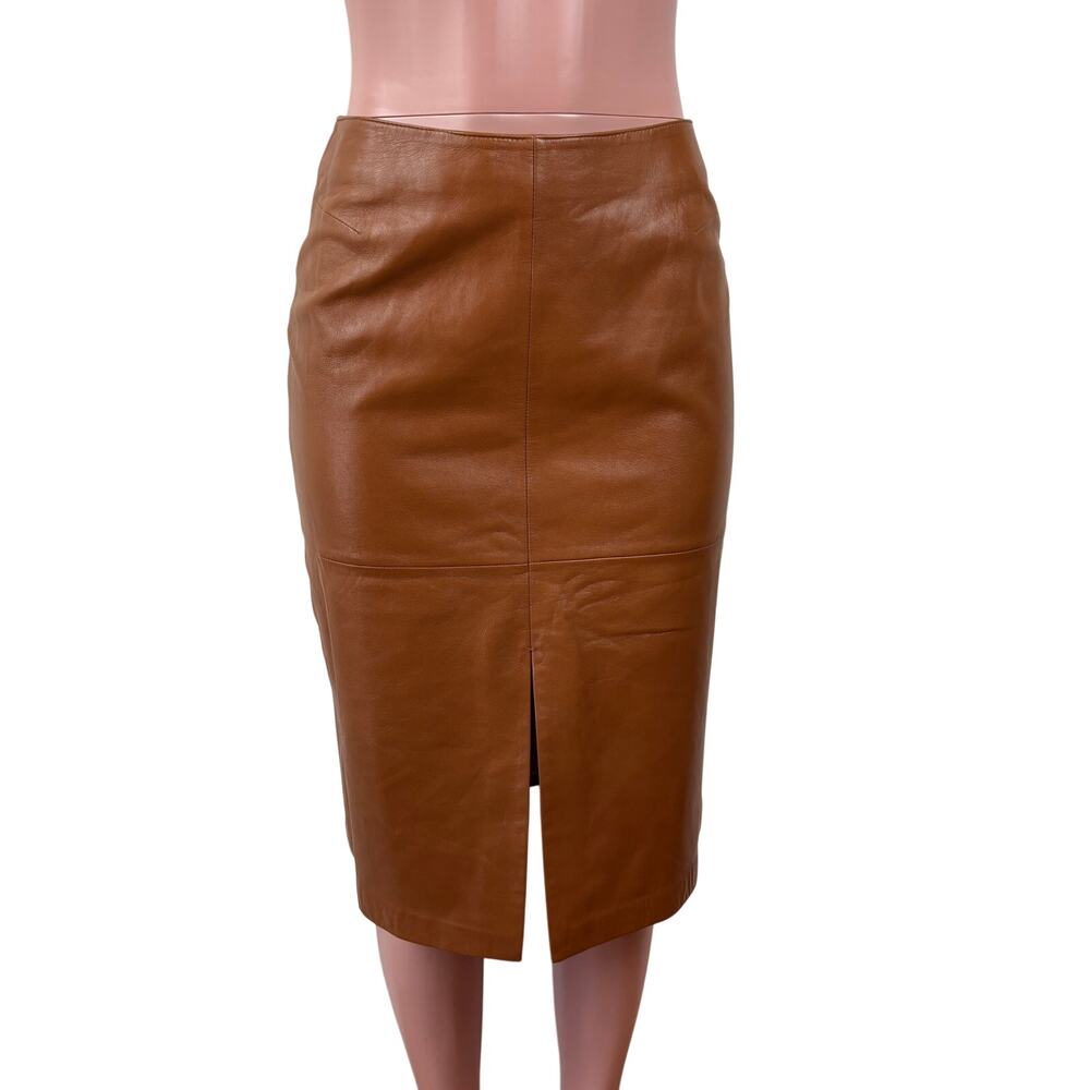 Vintage Cache Brown Leather Skirt 6 slit knee-length pencil straight